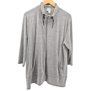 Weekends by Chicos Sz 3 Gray Stripe Zip Up Jacket Athletic‎ Fitness Training